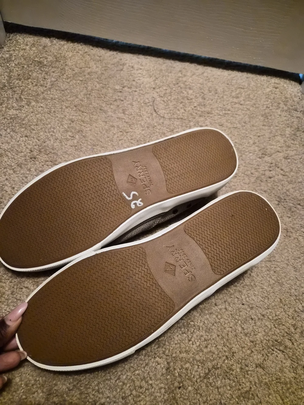 Sperry Men’s Taupe Canvas Boat Shoes with Brown Leather Laces